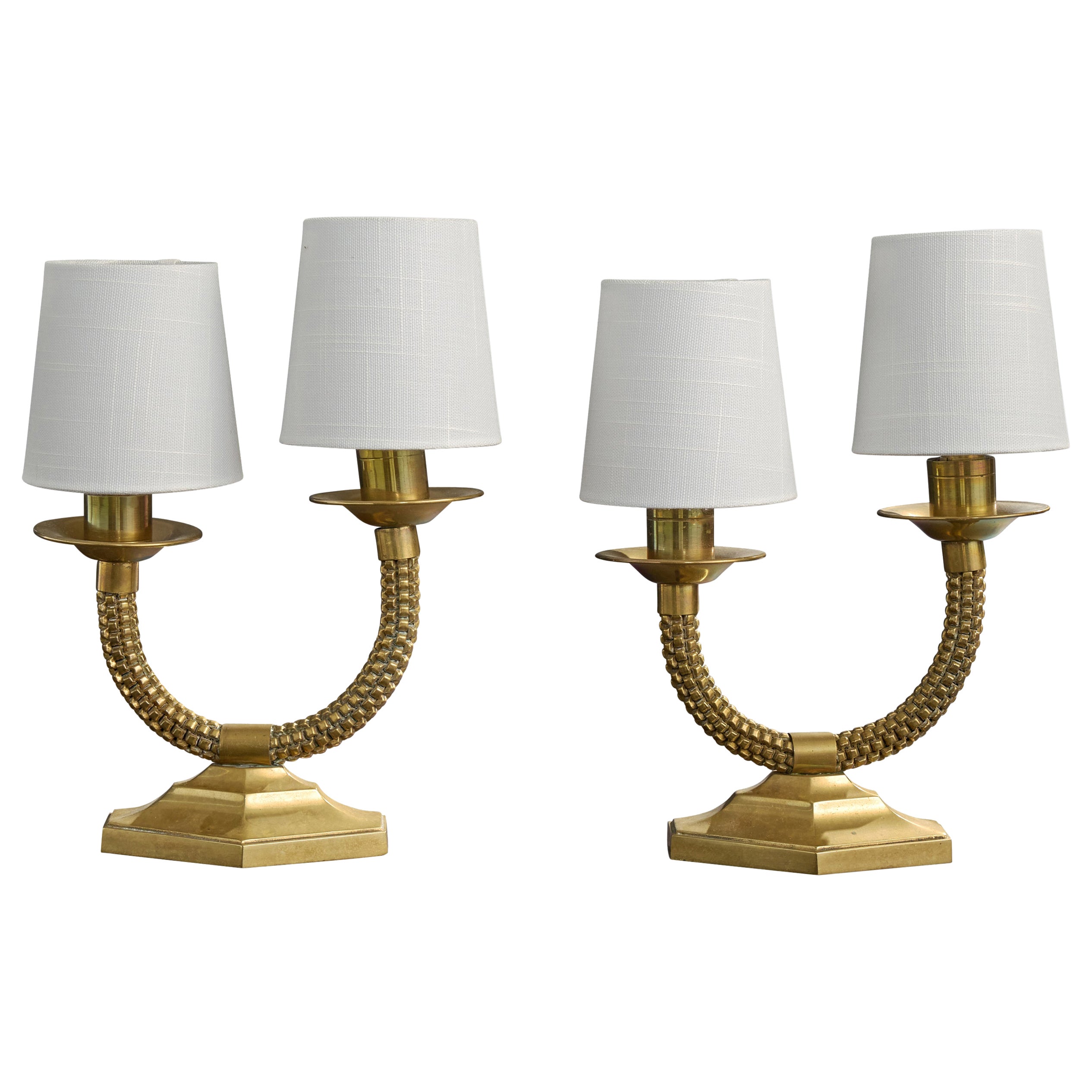 Jean Boris Lacroix, Table Lamp, Brass, Fabric, France, 1940s
