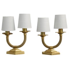 Jean Boris Lacroix, Table Lamp, Brass, Fabric, France, 1940s