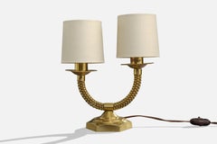 Jean Boris Lacroix, Lámpara de mesa, latón, tela, Francia, años 40