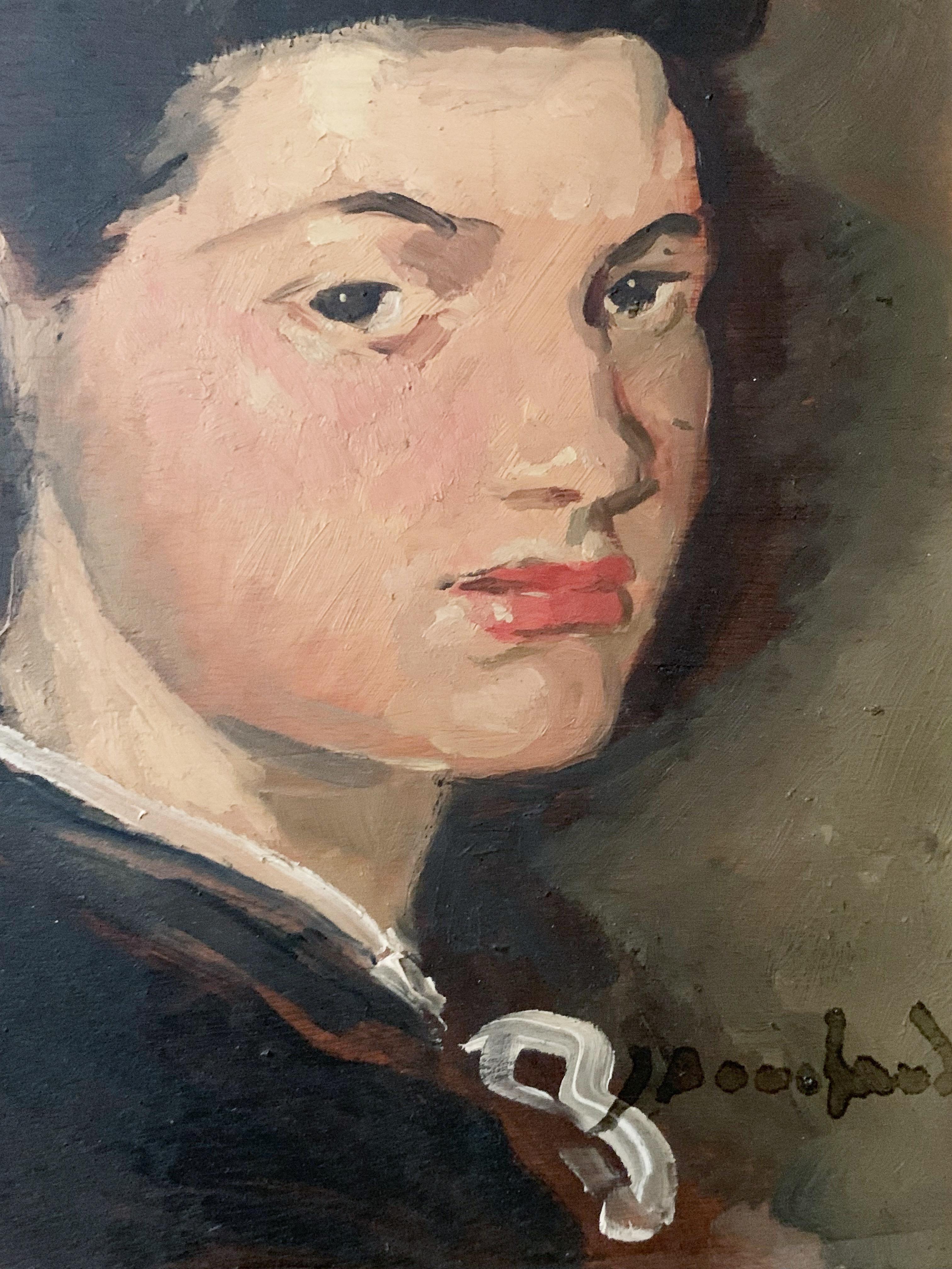 Portrait of a woman, oil on panel For Sale 3