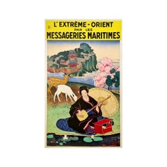 Antique 1925 Original poster by Jean Bouchaud for the Messageries Maritimes - Far East
