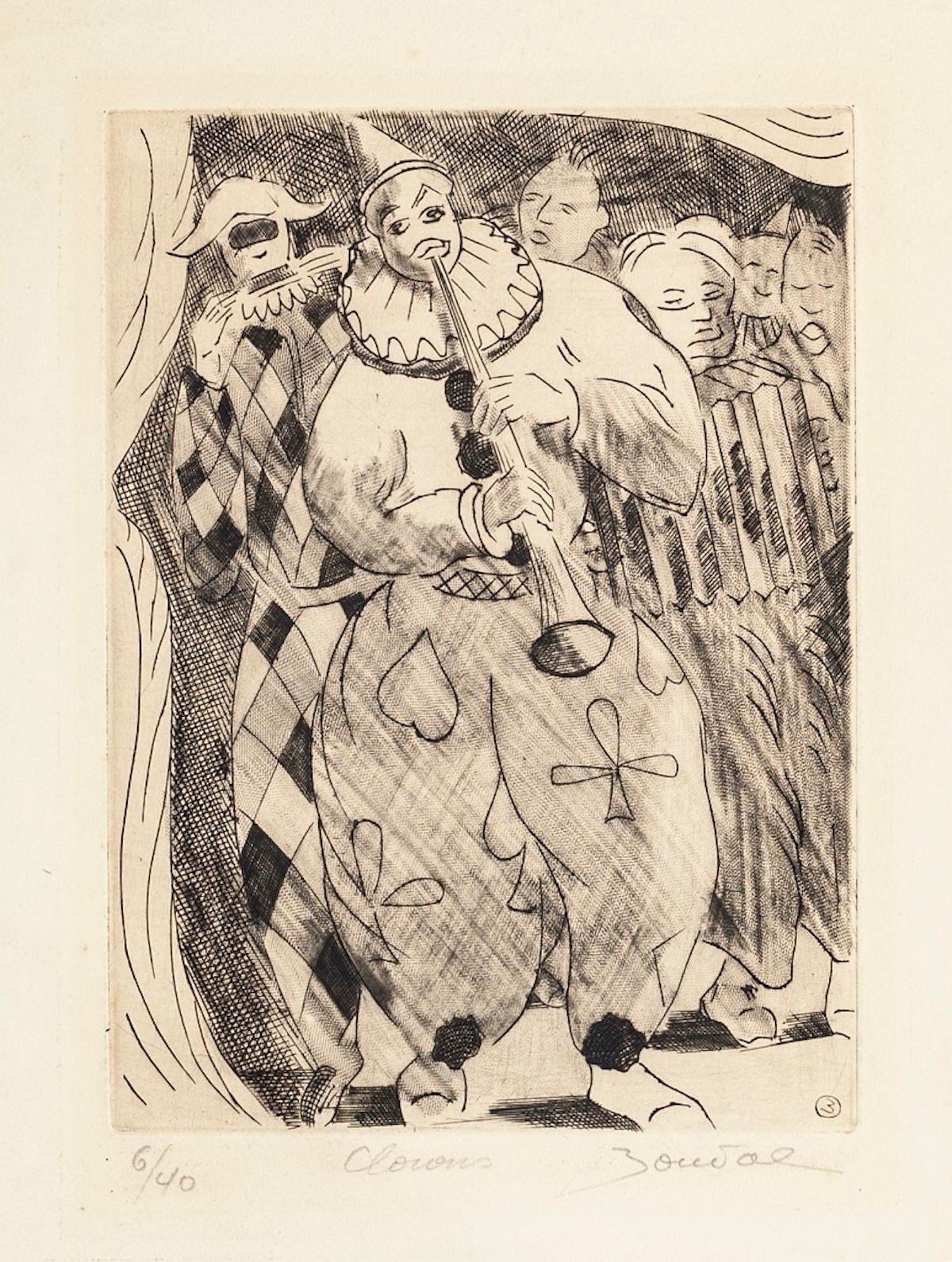 Clowns - Etching by Jean Boudal - 1950s