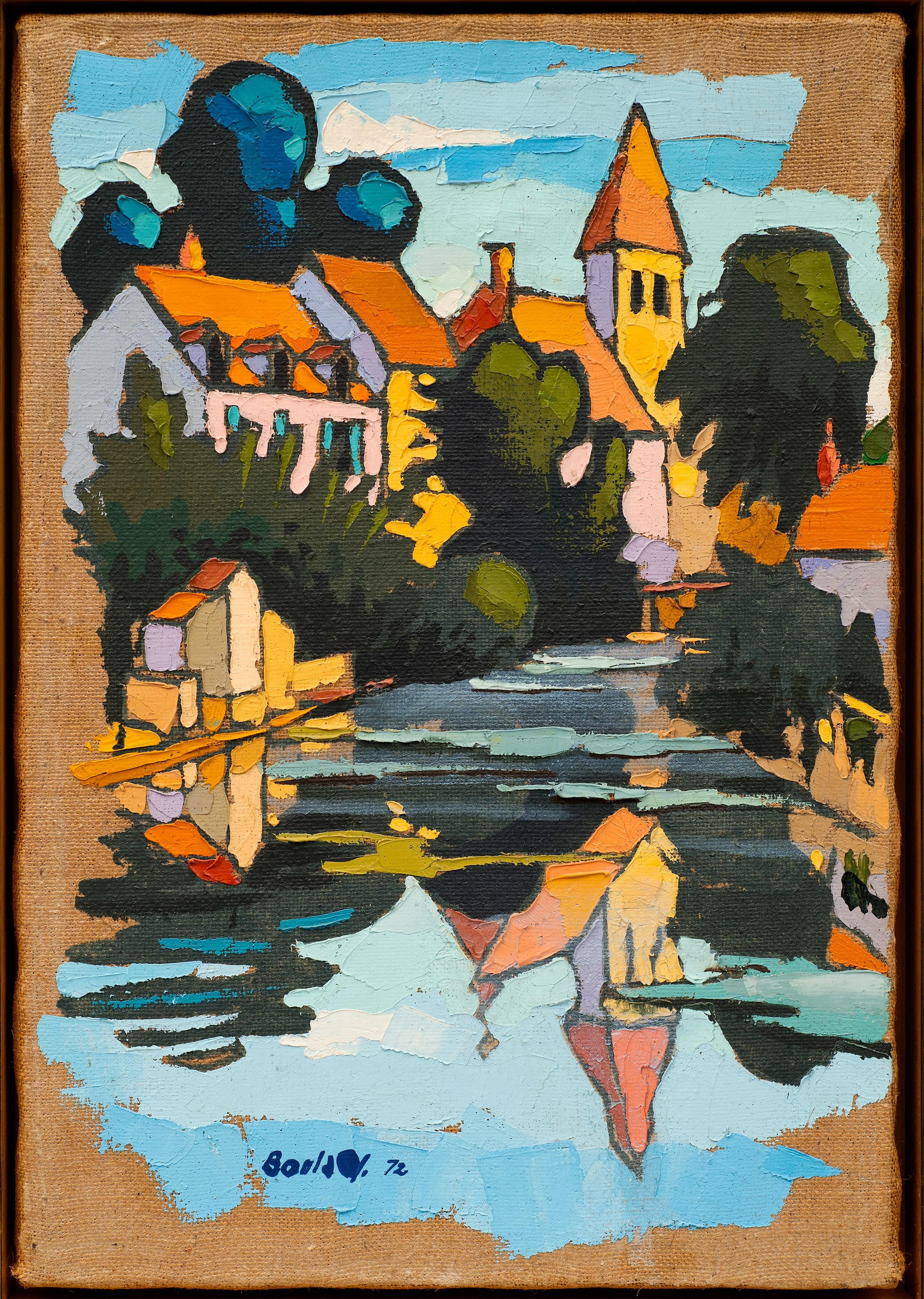 Paesaggio dipinto di Digione, Francia, Canale di Borgogna di Jean Boulay (1937-1994) A in vendita 1