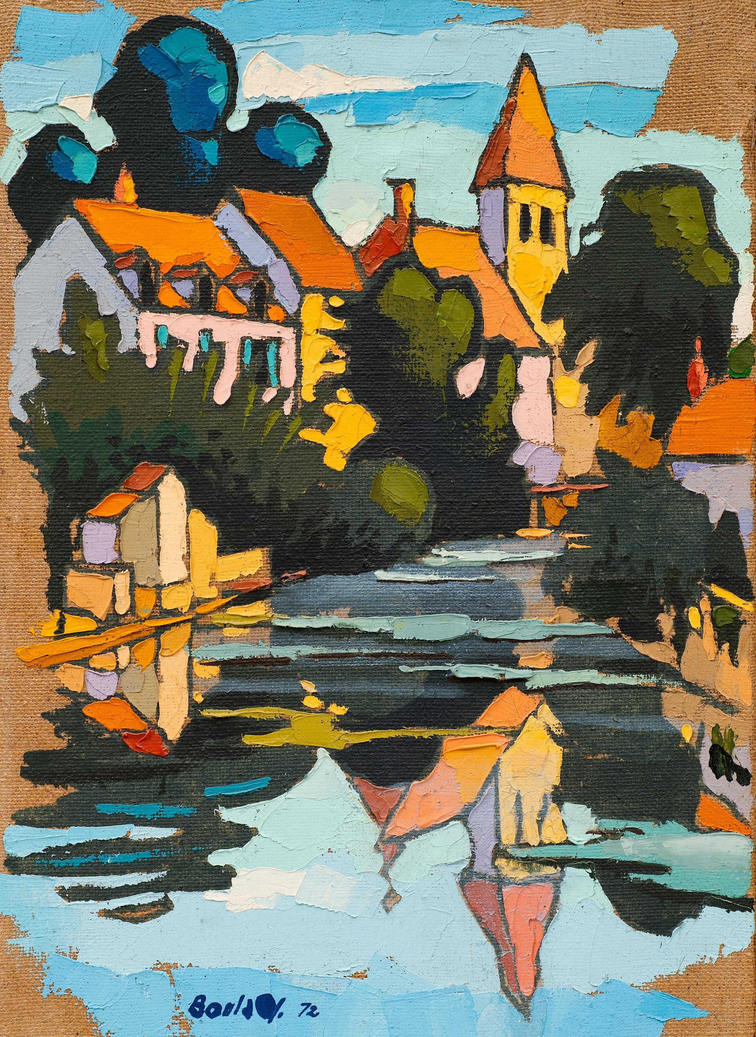 Paesaggio dipinto di Digione, Francia, Canale di Borgogna di Jean Boulay (1937-1994) A in vendita 4