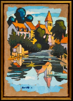 Paesaggio dipinto di Digione, Francia, Canale di Borgogna di Jean Boulay (1937-1994) A
