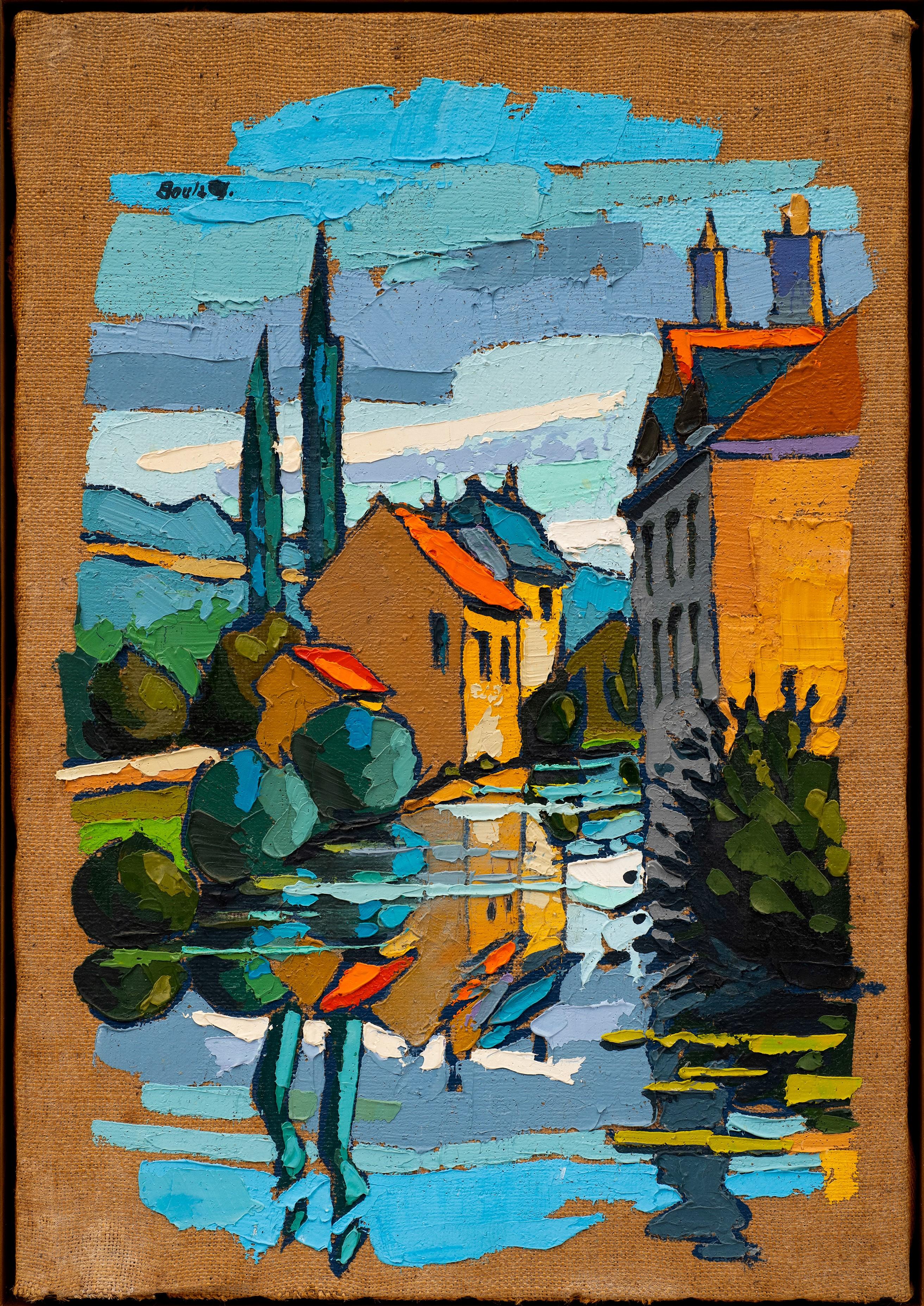 Peinture de paysage de Dijon, France, Canal de Bourgogne par Jean Boulay (1937-1994) B en vente 1