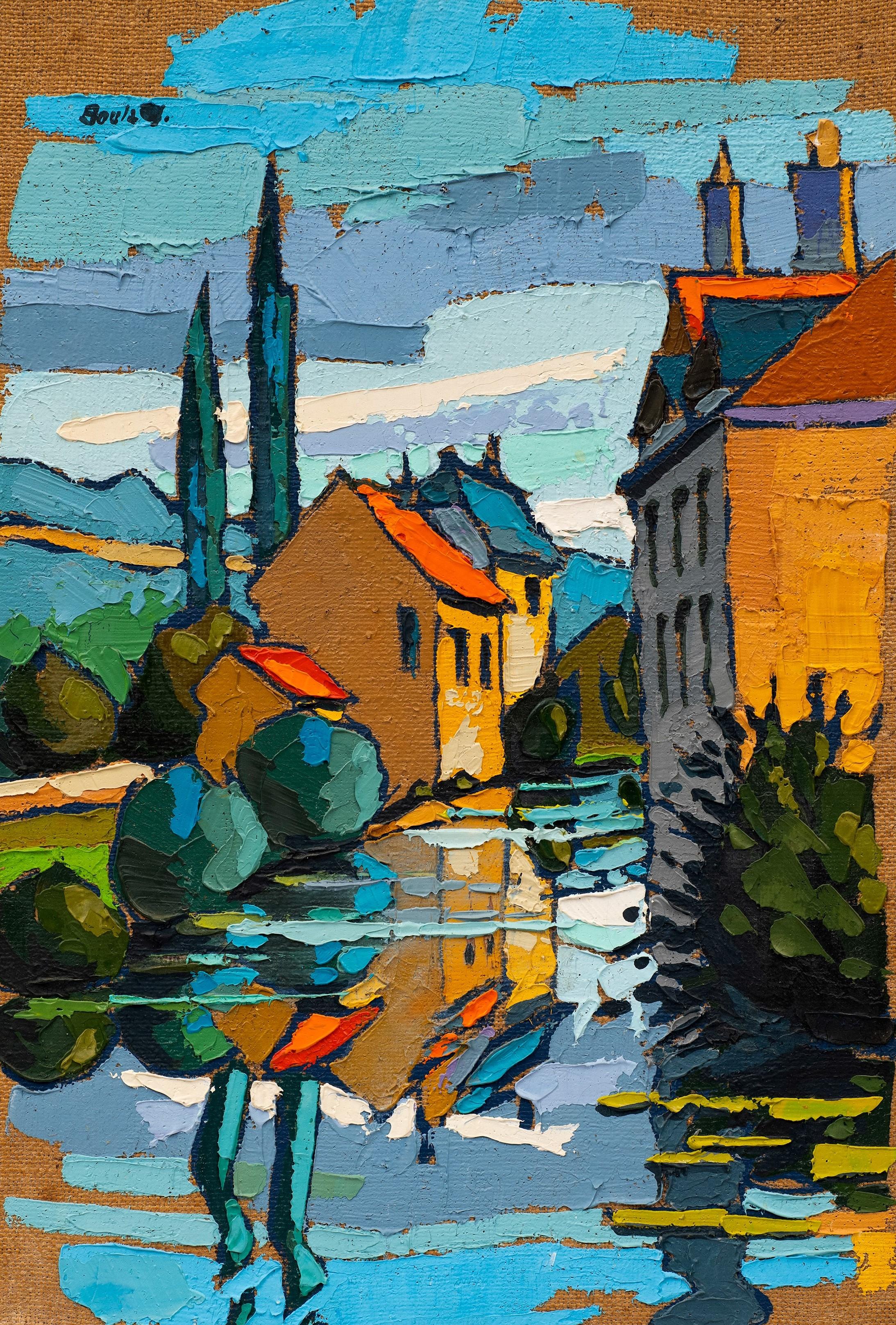Peinture de paysage de Dijon, France, Canal de Bourgogne par Jean Boulay (1937-1994) B en vente 4