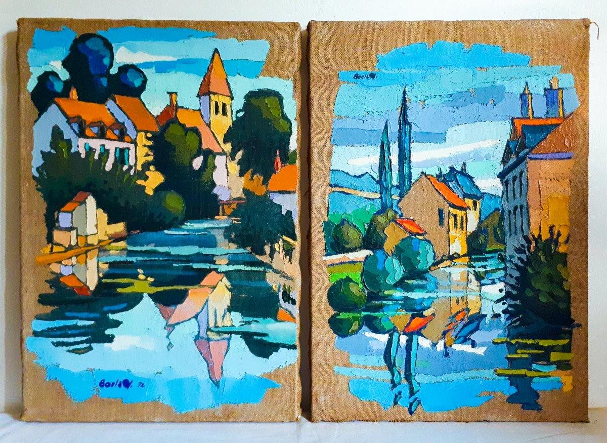 Peinture de paysage de Dijon, France, Canal de Bourgogne par Jean Boulay (1937-1994) B en vente 6