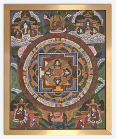 Vintage Tibetan Thangka - Mixed Media - Mid-20th century
