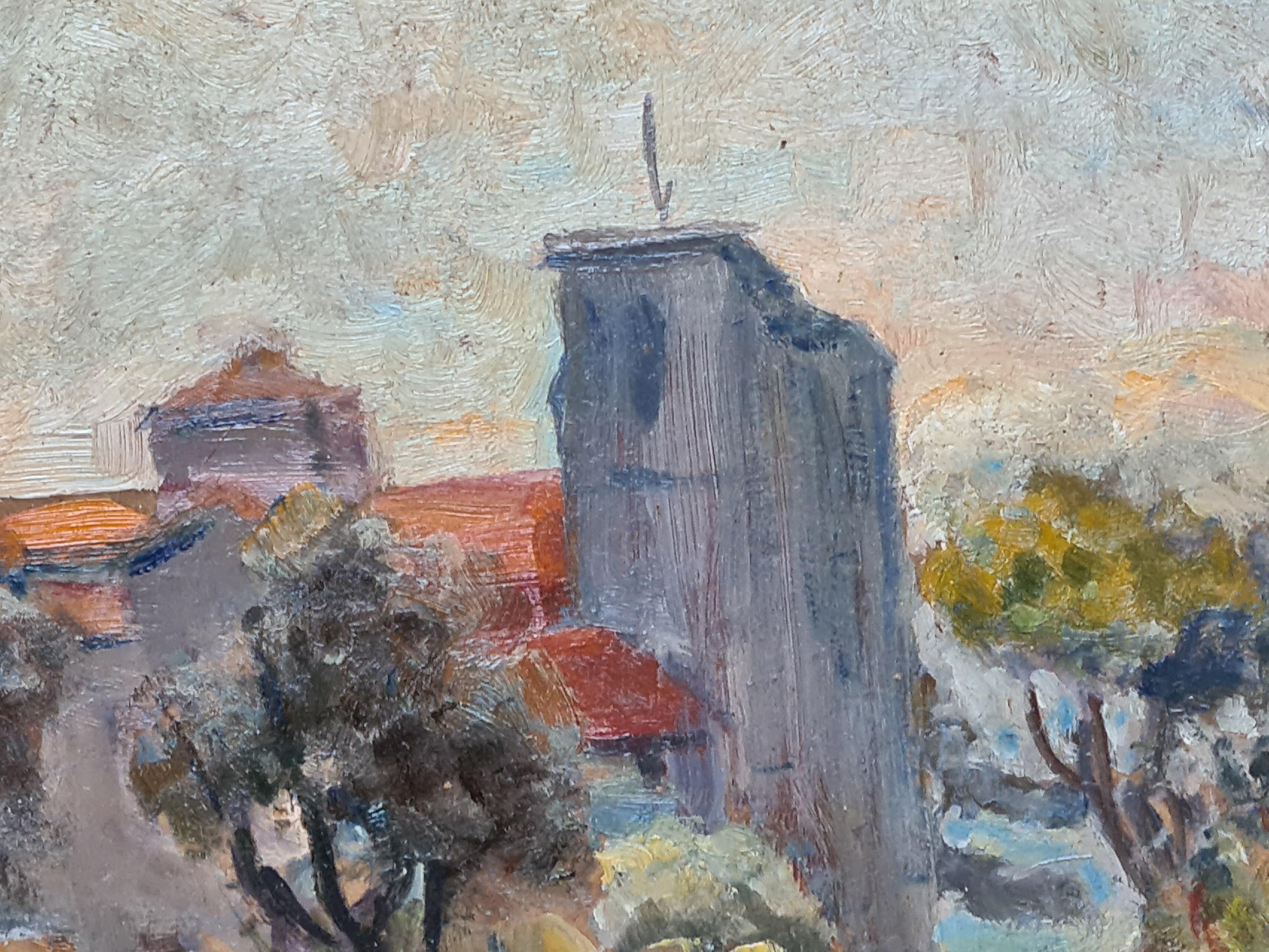  French Impressionist Landscape, Notre Dame de la Salette à Marseille. - Gray Landscape Painting by Jean Bourrillon