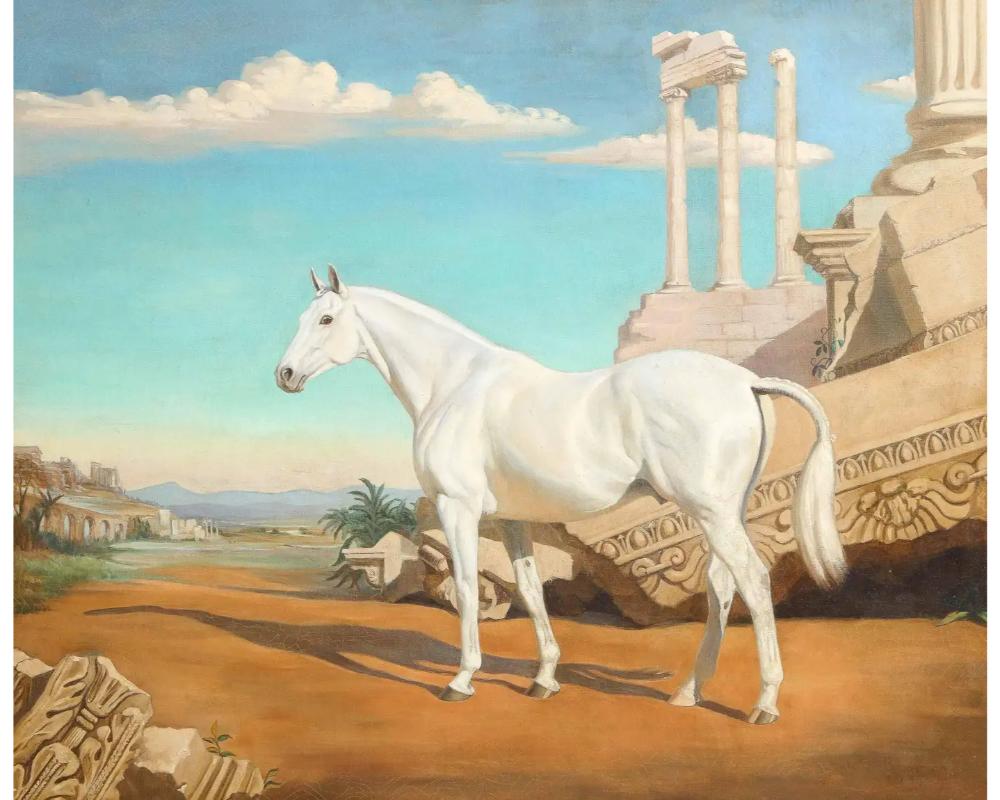 20ième siècle Jean Bowman (Américain, 1918-1994), portrait d'un cheval blanc arabe, 1947 en vente