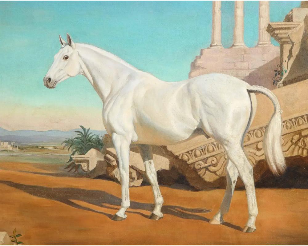 Peinture Jean Bowman (Américain, 1918-1994), portrait d'un cheval blanc arabe, 1947 en vente