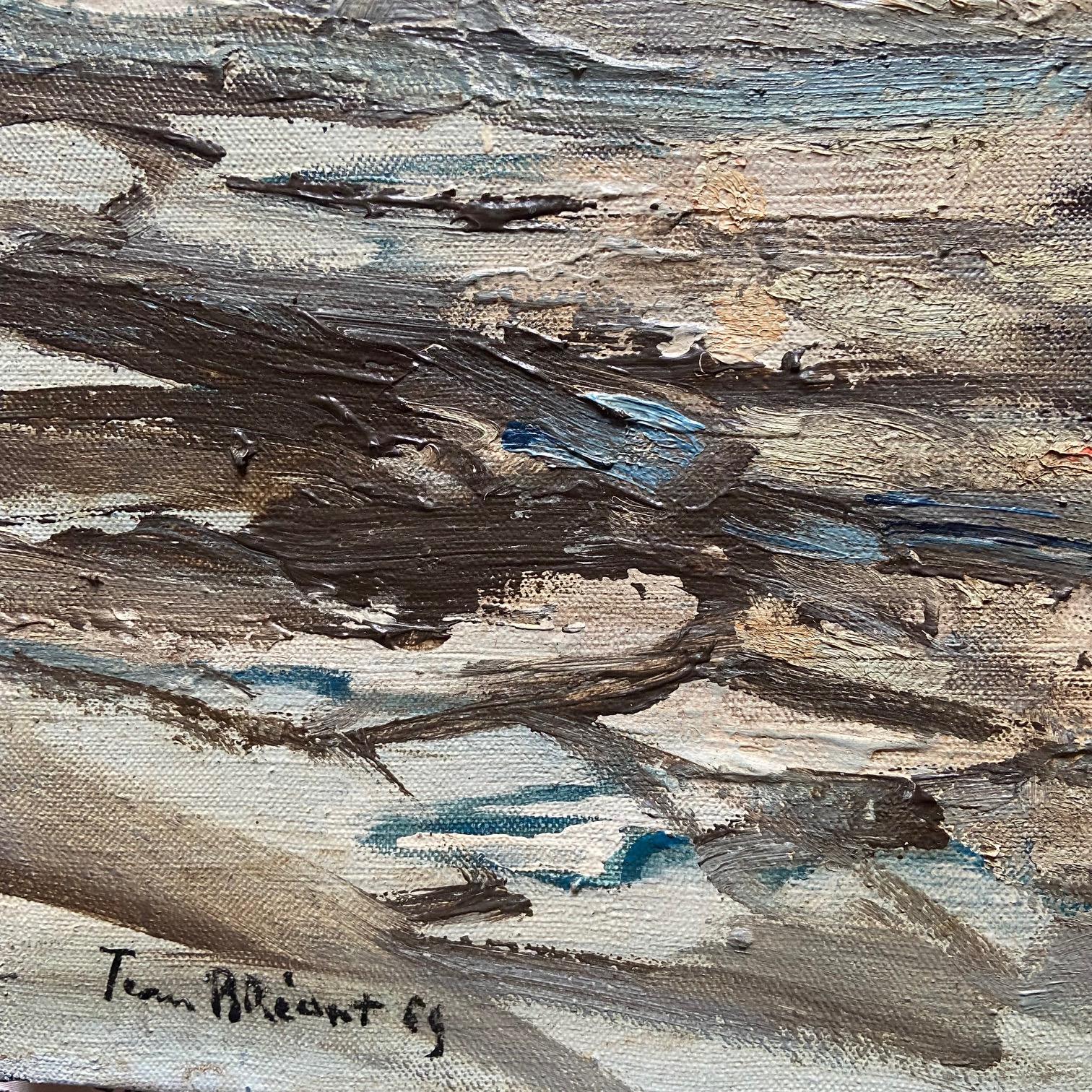 Milieu du XXe siècle Jean Bréant Peinture à l'huile abstraite neutre, signée en vente