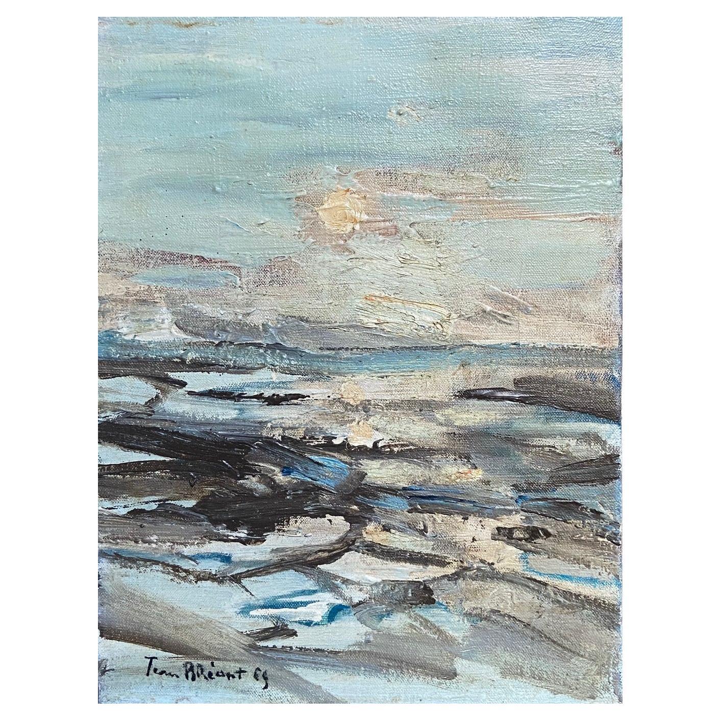 Jean Bréant Peinture à l'huile abstraite neutre, signée en vente