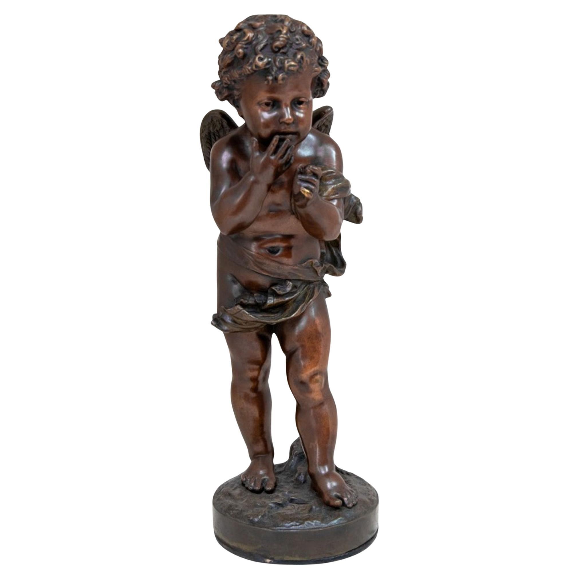 Jean Bulio "Cupid" Patinated Bronze, 19th C. For Sale