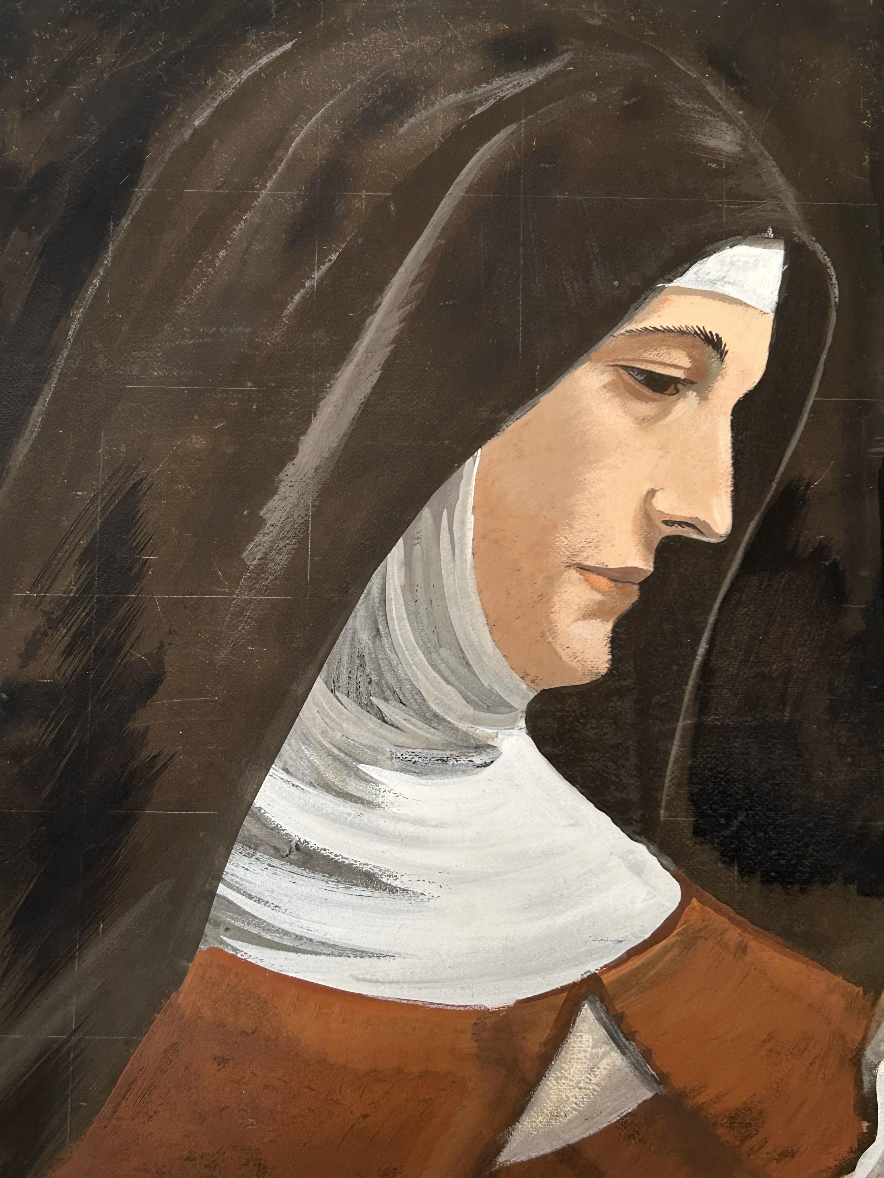 Jean Burkhalter, Santa Clara de Asís, 1944, aguada sobre tabla en venta 4