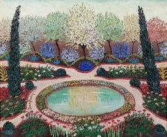 Jardin Parc de Saint-Cloud - Large French Paris Naïf Garden Park Oil Painting