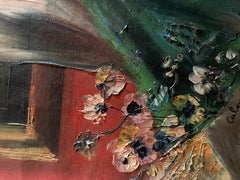 Jean Calogero Oil Painting Girl with Umbrella and Flowers