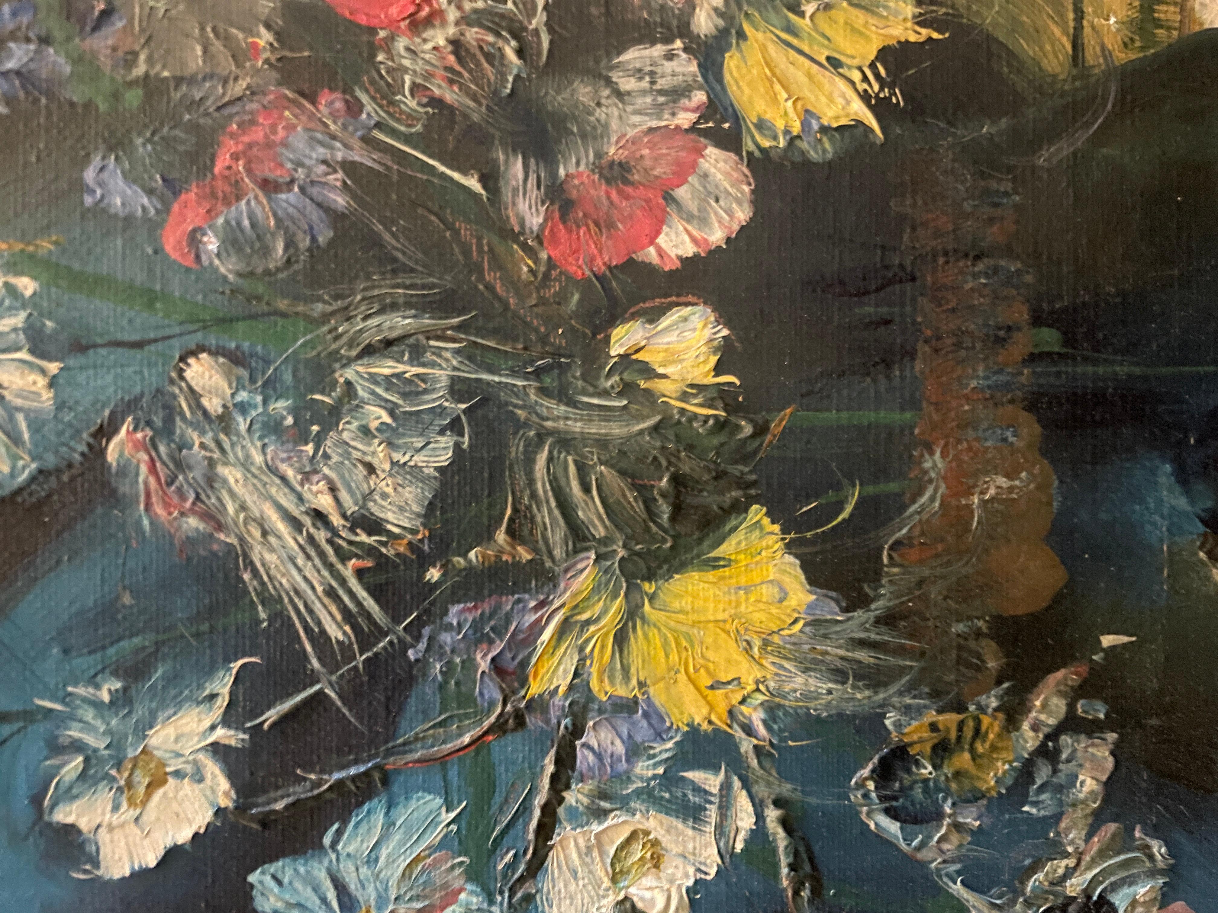 Metà XX secolo Jean Calogero Pittura ad olio Ragazza con ombrello e fiori in vendita