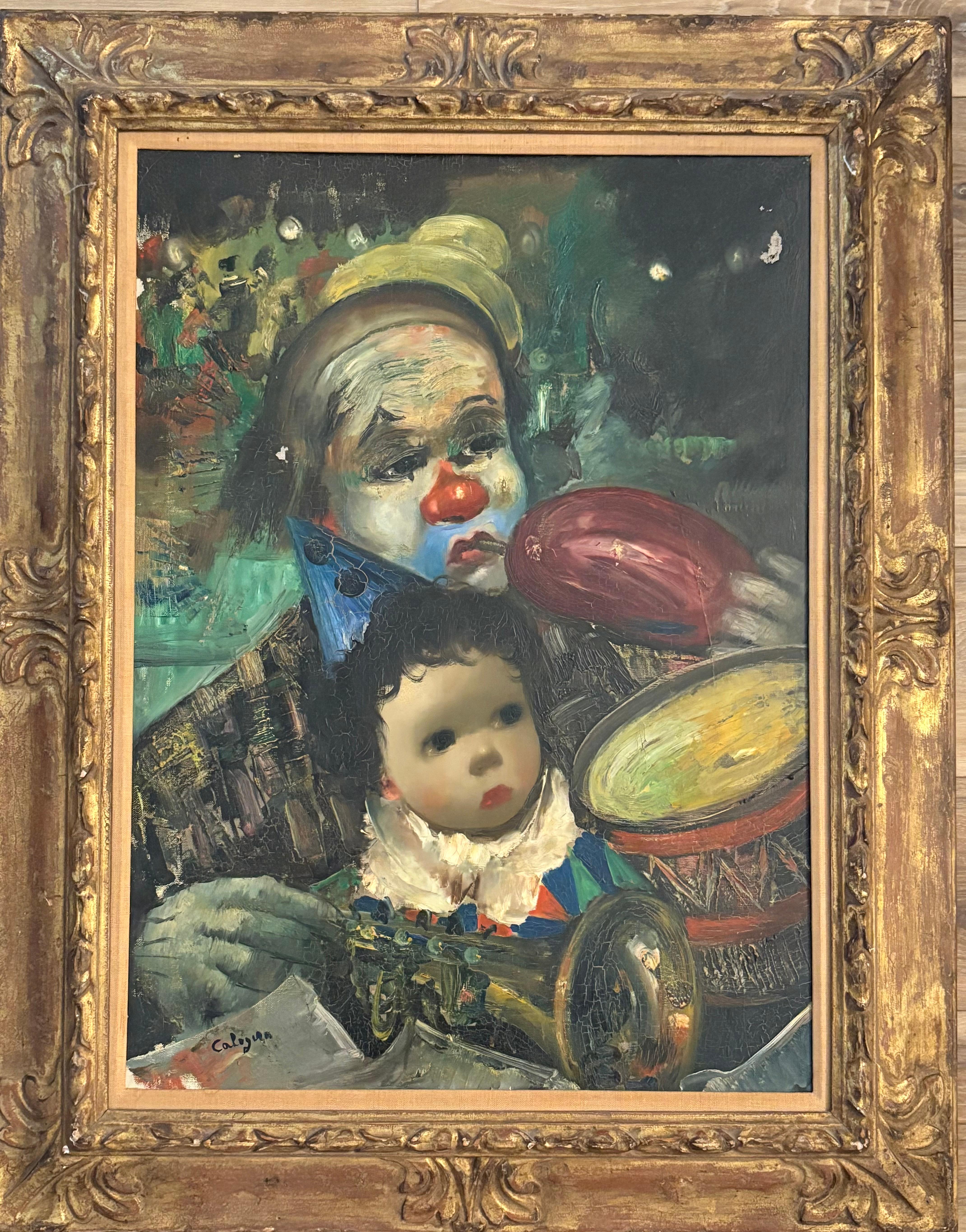 “clown et enfant” - Painting by Jean Calogero