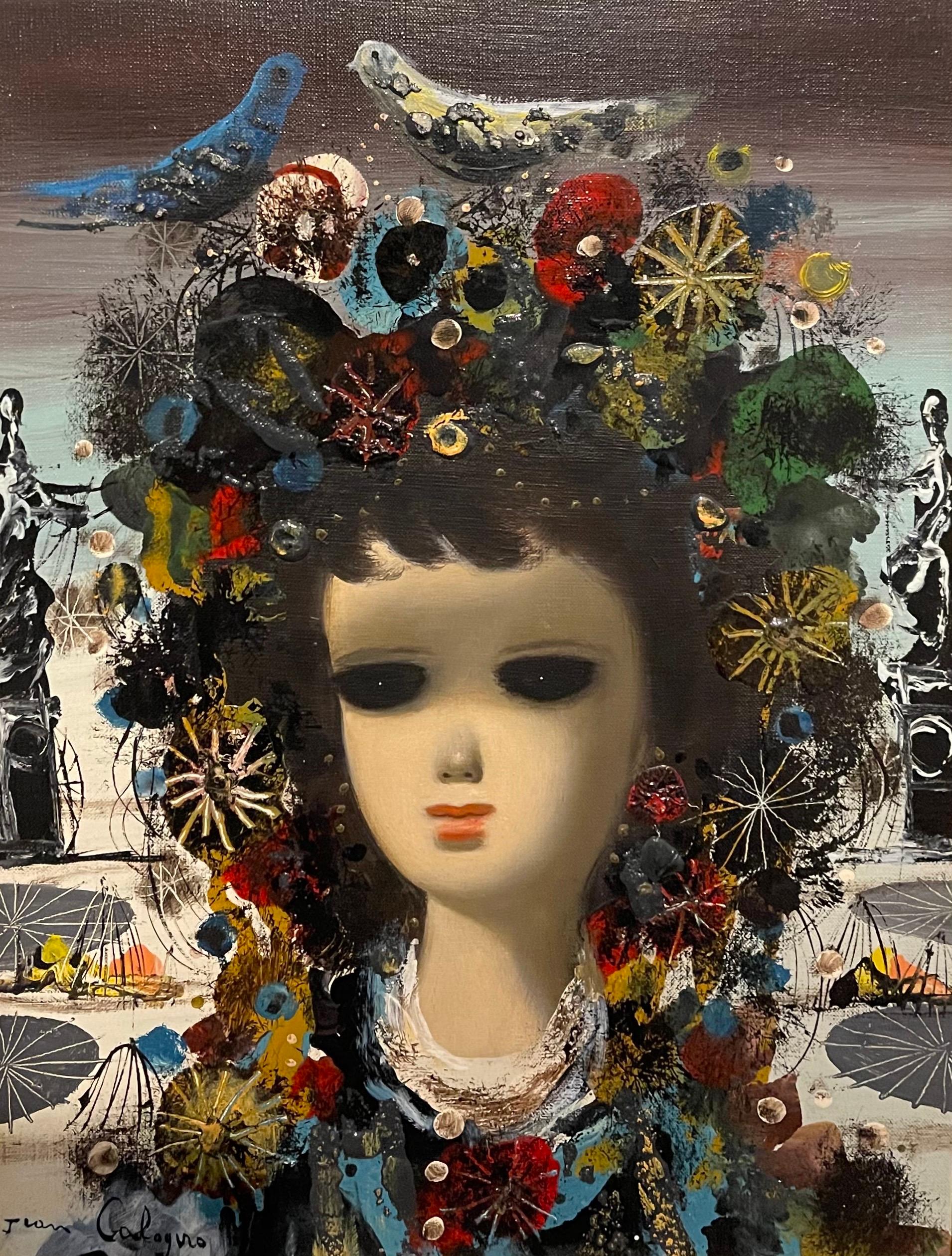 Italian Surrealist Oil Painting Jean Calogero Big Eyed Girl Doll 3