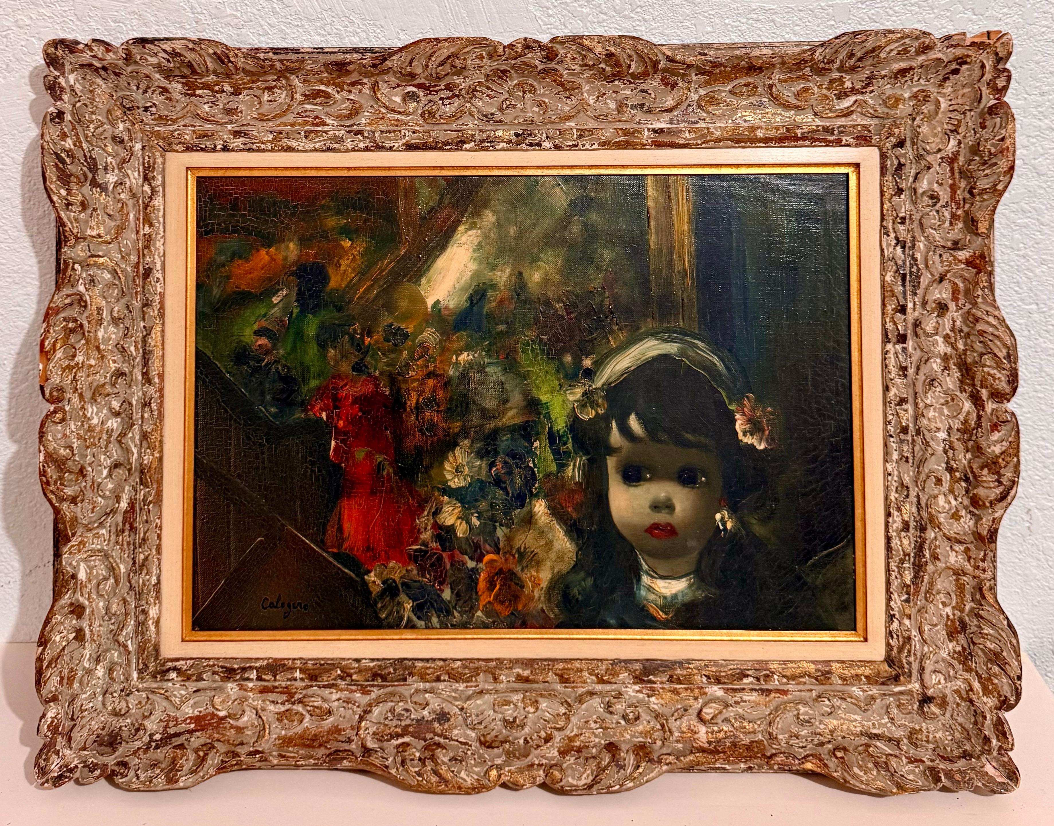 Italienisches surrealistisches Ölgemälde, Jean Calogero, Big Eyed Girl, viktorianische Party, Mod im Angebot 2