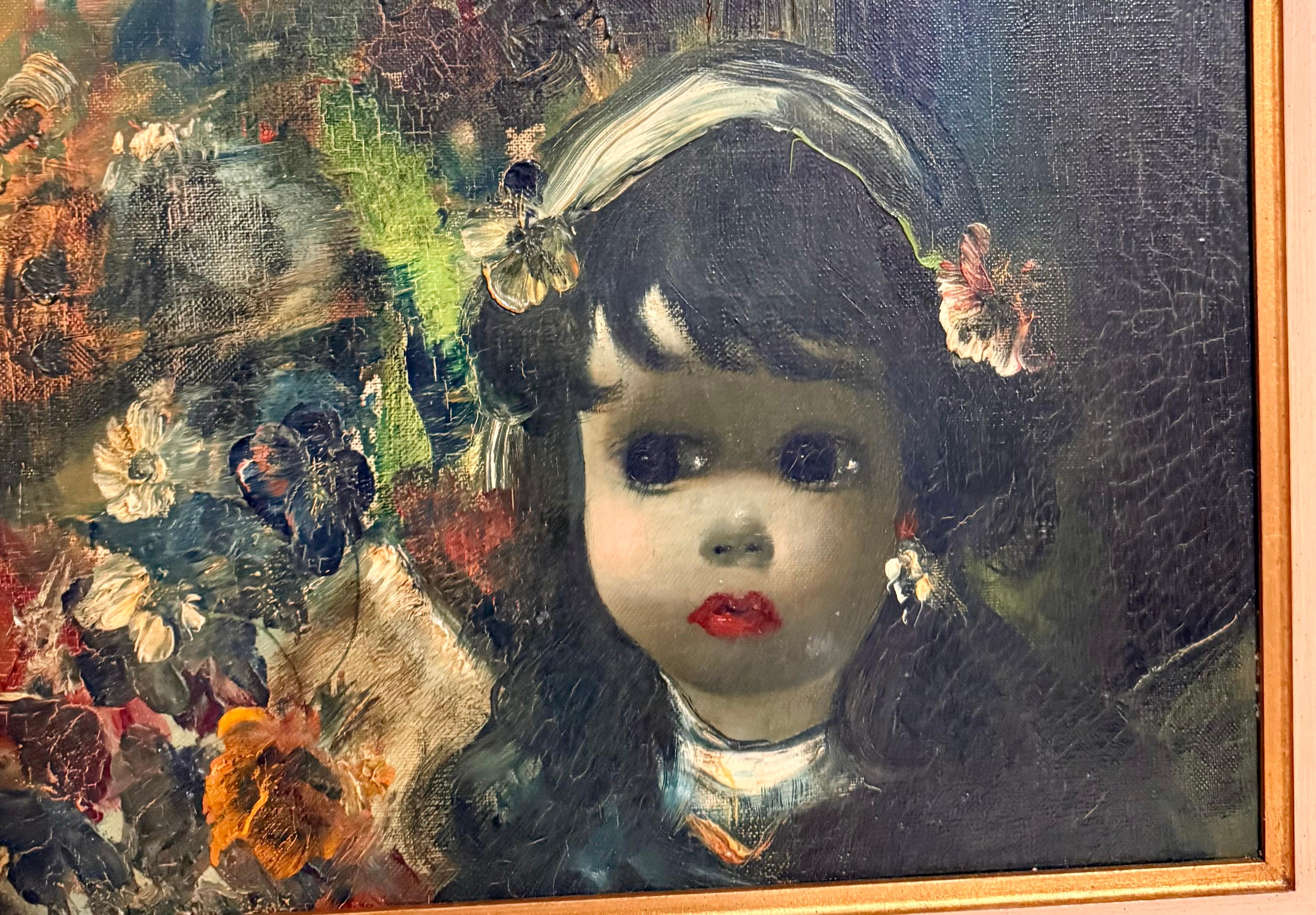 Italienisches surrealistisches Ölgemälde, Jean Calogero, Big Eyed Girl, viktorianische Party, Mod im Angebot 3