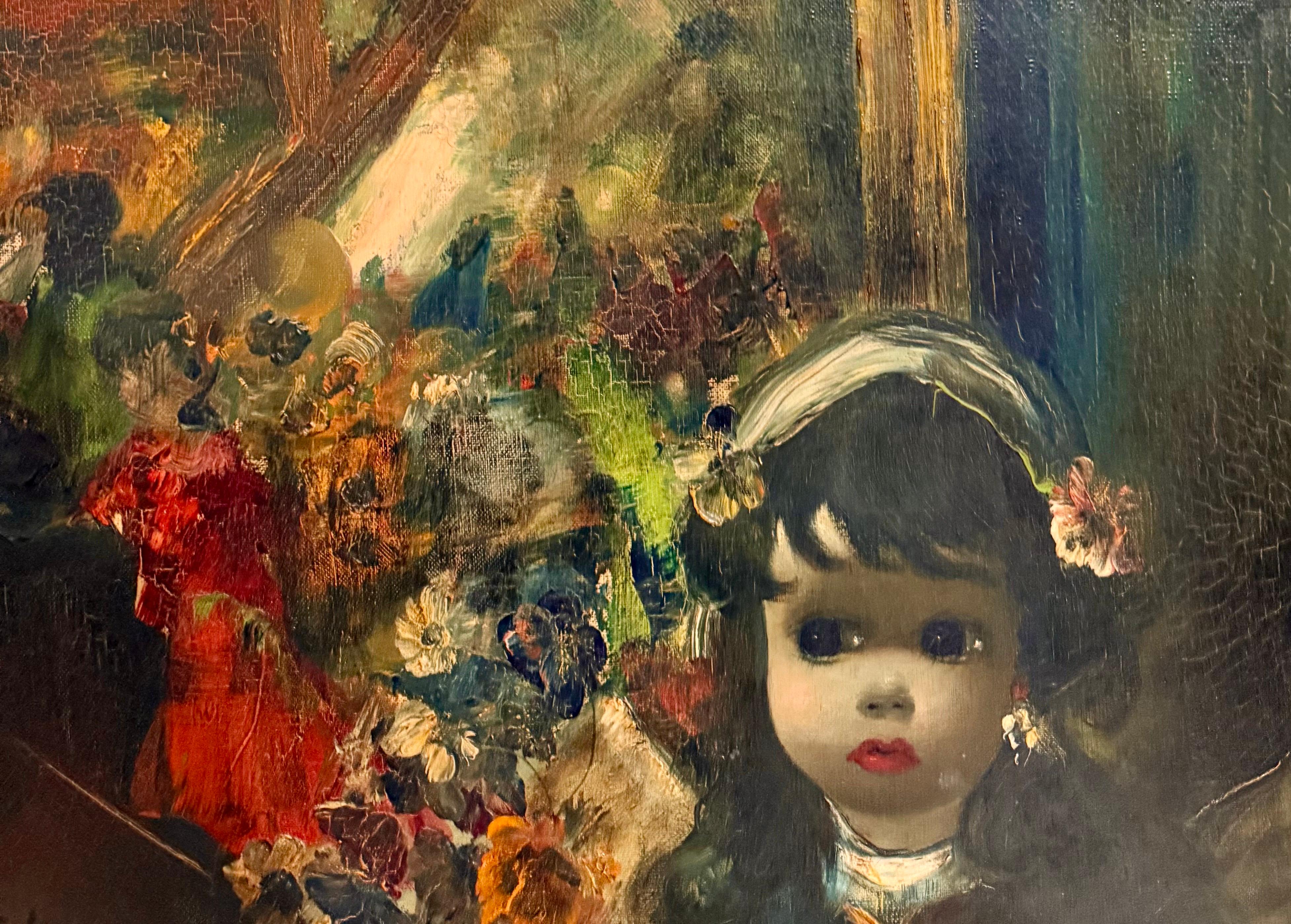 Italienisches surrealistisches Ölgemälde, Jean Calogero, Big Eyed Girl, viktorianische Party, Mod im Angebot 7