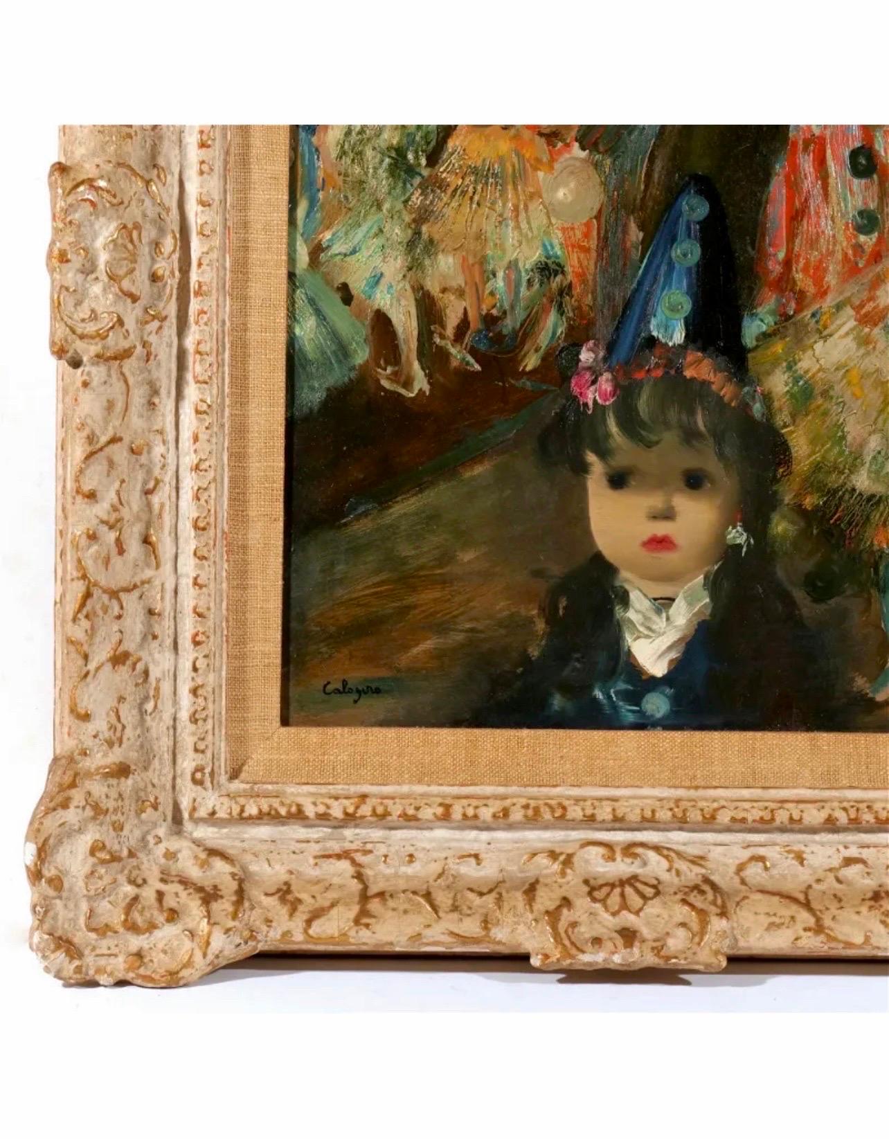 Mod Italian Surrealist Oil Painting Jean Calogero La Reve, Girl, Victorian Party 6