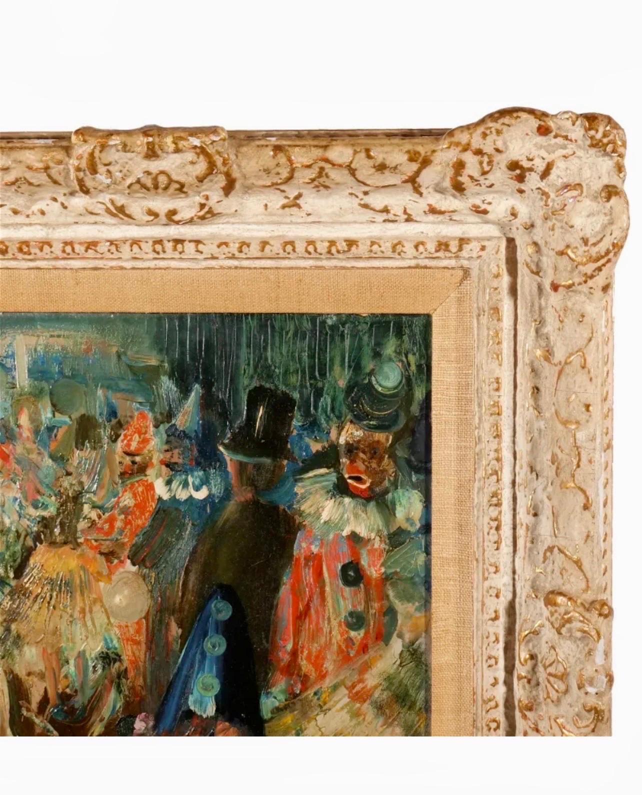 Mod Italian Surrealist Oil Painting Jean Calogero La Reve, Girl, Victorian Party 9