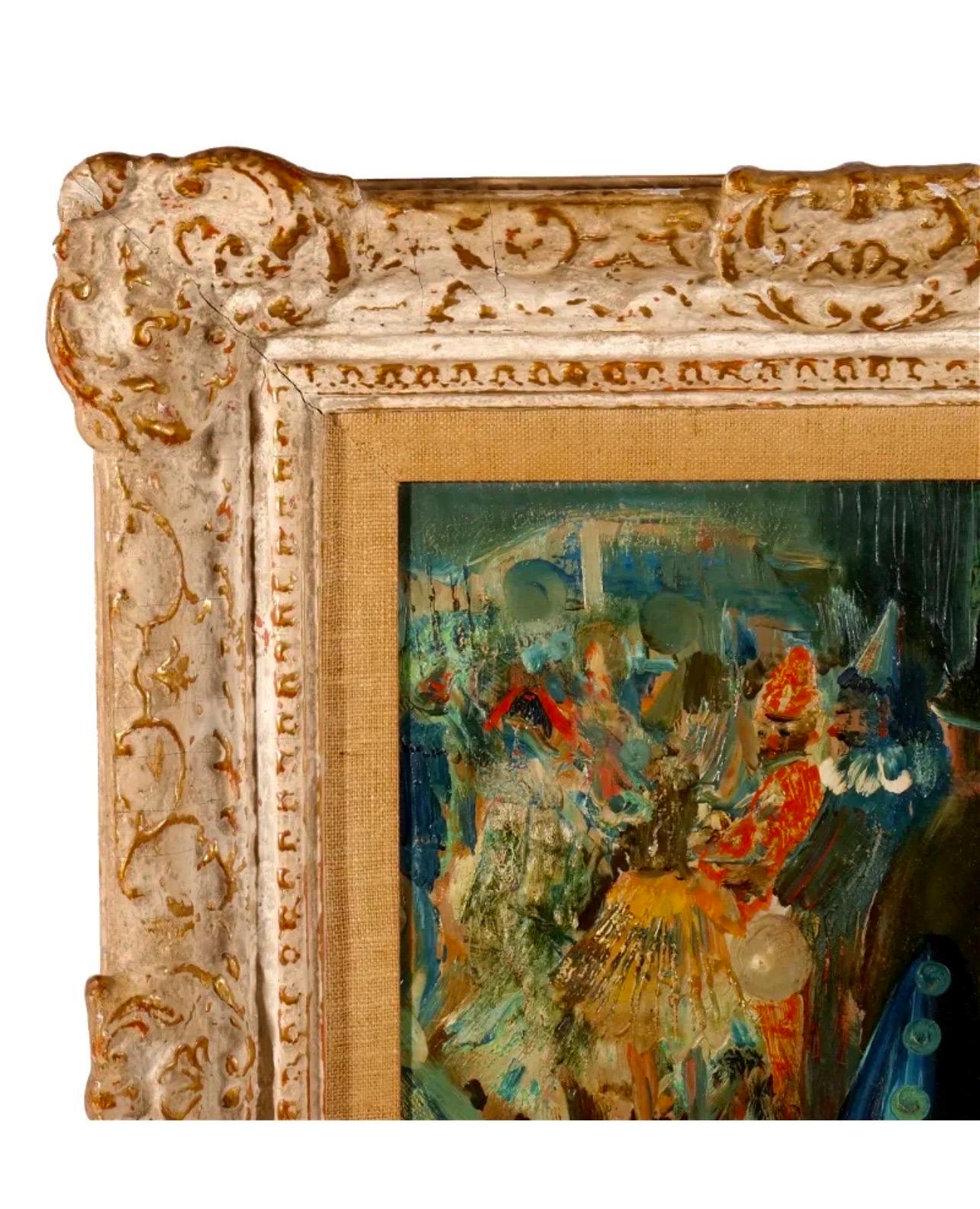 Mod Italian Surrealist Oil Painting Jean Calogero La Reve, Girl, Victorian Party 10