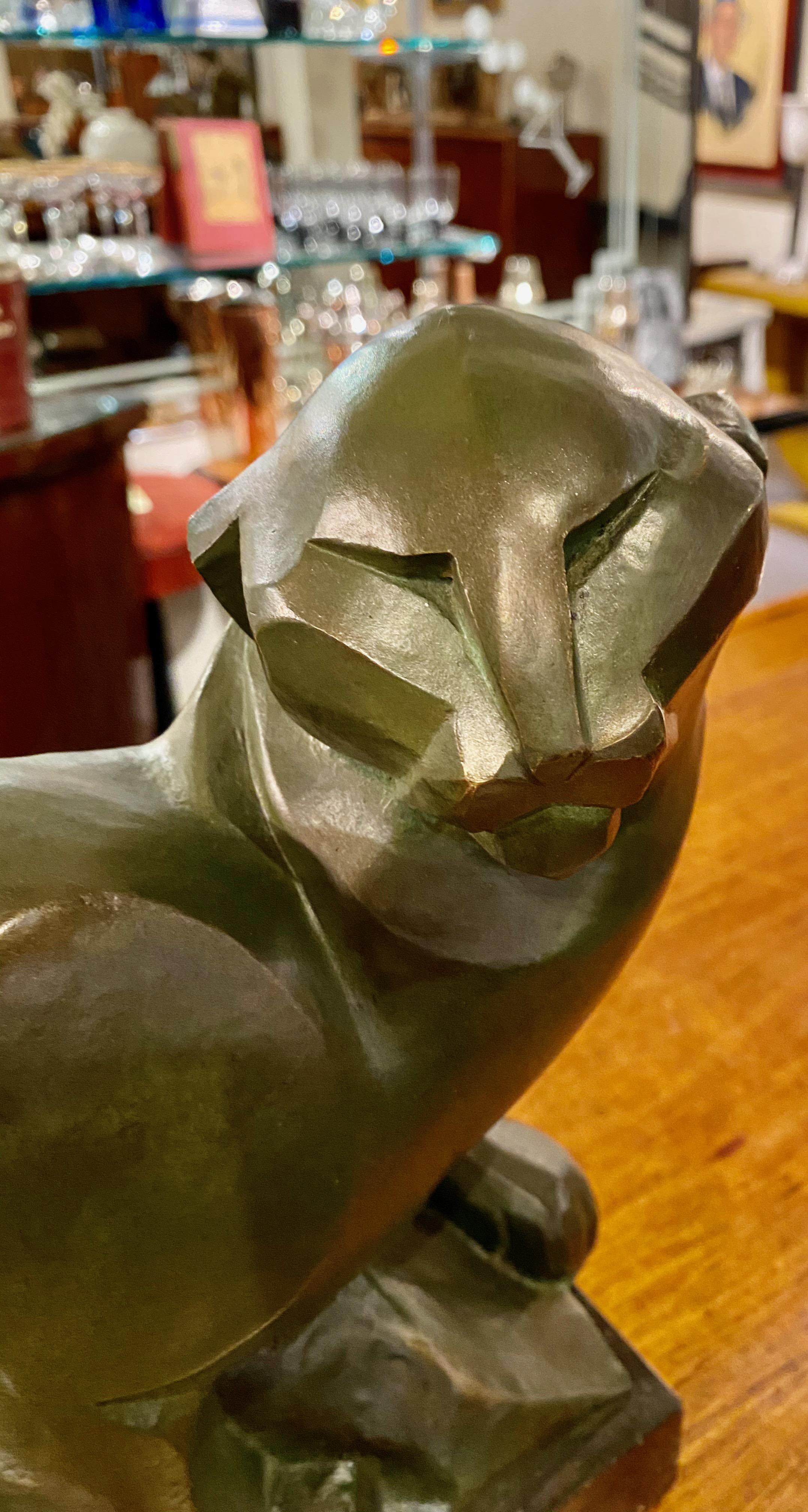 Jean Canneel Cubist Panther by Art Deco Belgian Sculptor Bronze In Good Condition In Oakland, CA