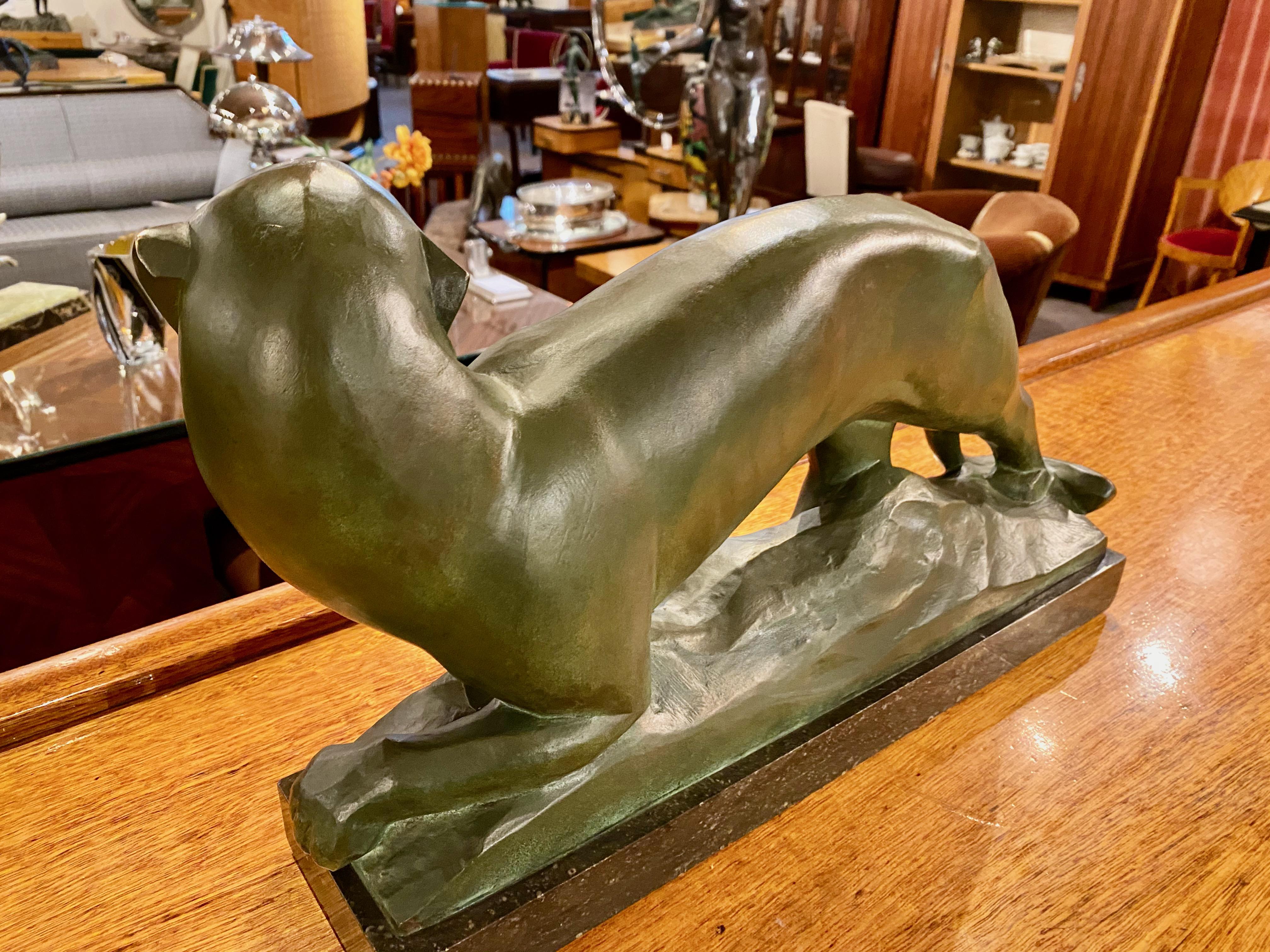 Mid-20th Century Jean Canneel Cubist Panther by Art Deco Belgian Sculptor Bronze
