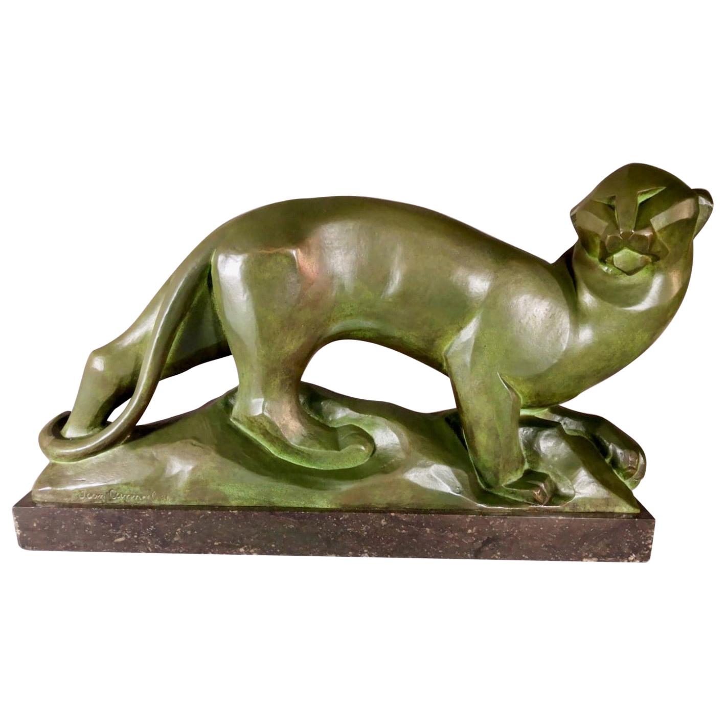 Jean Canneel Cubist Panther by Art Deco Belgian Sculptor Bronze