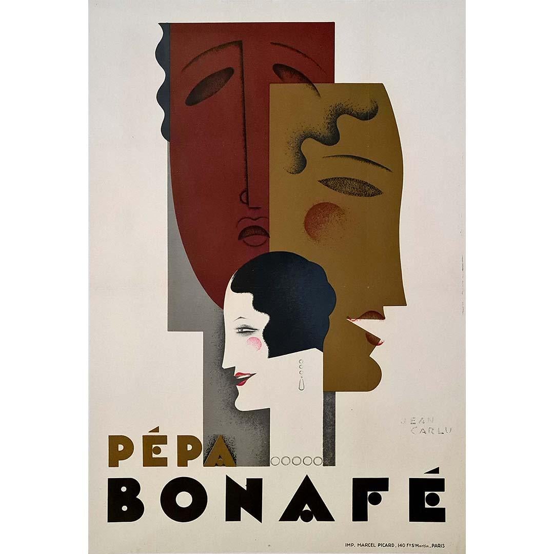 The 1928 poster designed by Jean Carlu for Pépa Bonafé is a striking example of early 20th-century French graphic design, showcasing Carlu’s distinctive approach to advertising art. Carlu, one of the pioneers of modern poster design, became known