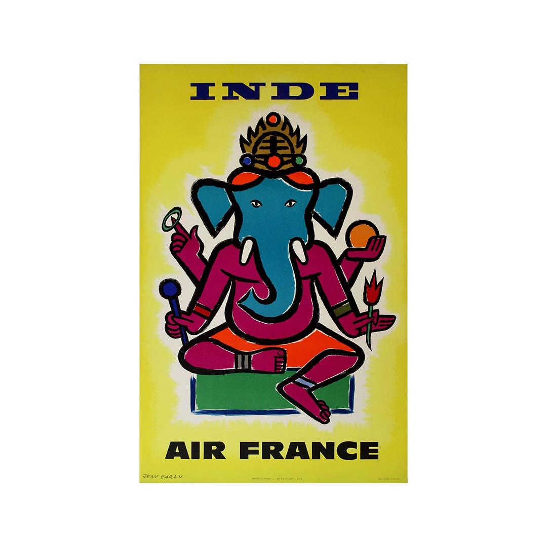 Cartel de viaje original de 1960 de Jean Carlu - Air France viaja a la India en venta 1