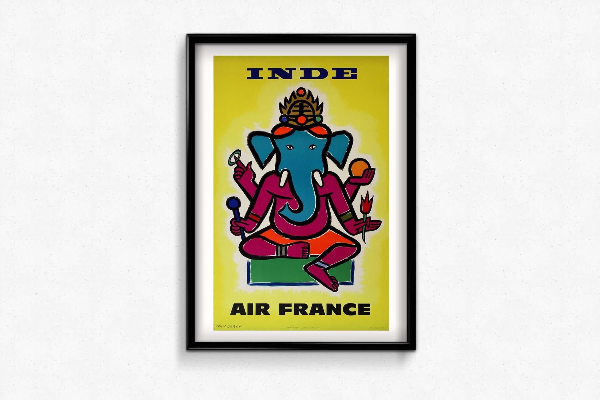 Affiche de voyage originale de Jean Carlu - Air France voyage en Inde, 1960 en vente 3