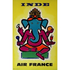Vintage 1960 original travel poster by Jean Carlu - Air France travel to India