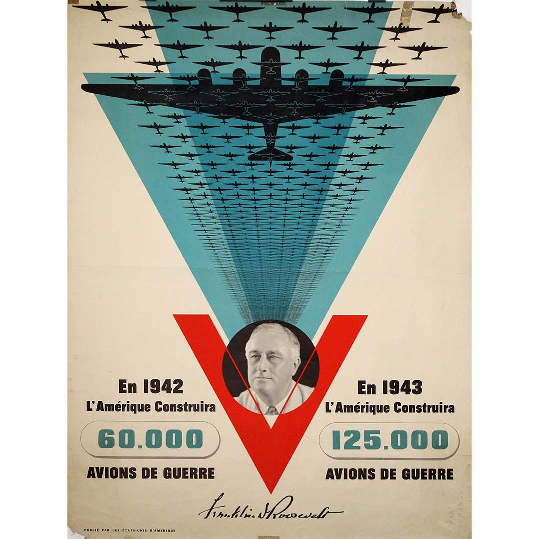 El cartel original de hacia 1940 del diseñador francés Jean Carlu, titulado V - Franklin D. Roosevelt, es una llamativa pieza de propaganda bélica destinada a recabar apoyo y confianza en las capacidades industriales estadounidenses durante la