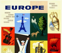 Jean Carlu - Air France, 1957 Poster Litografico Originale Con supporto in lino di grado A.