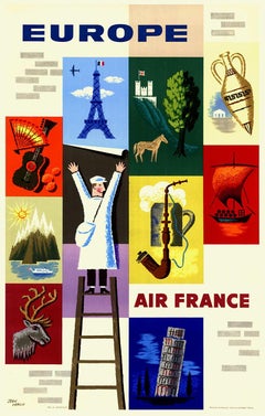 Jean Carlu - Air France, 1957 Poster Litografico Originale Con supporto in lino di grado A.