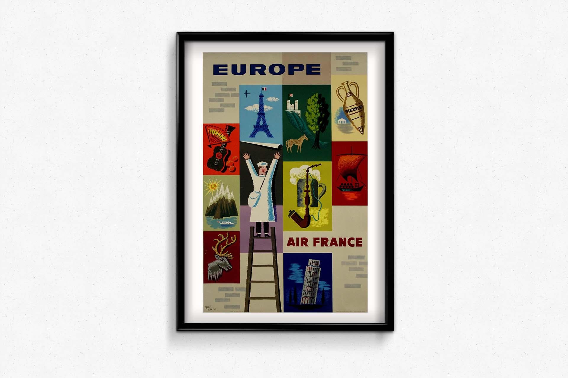 Jean Carlu's 1957 masterpiece for Air France travel to Europe For Sale 1