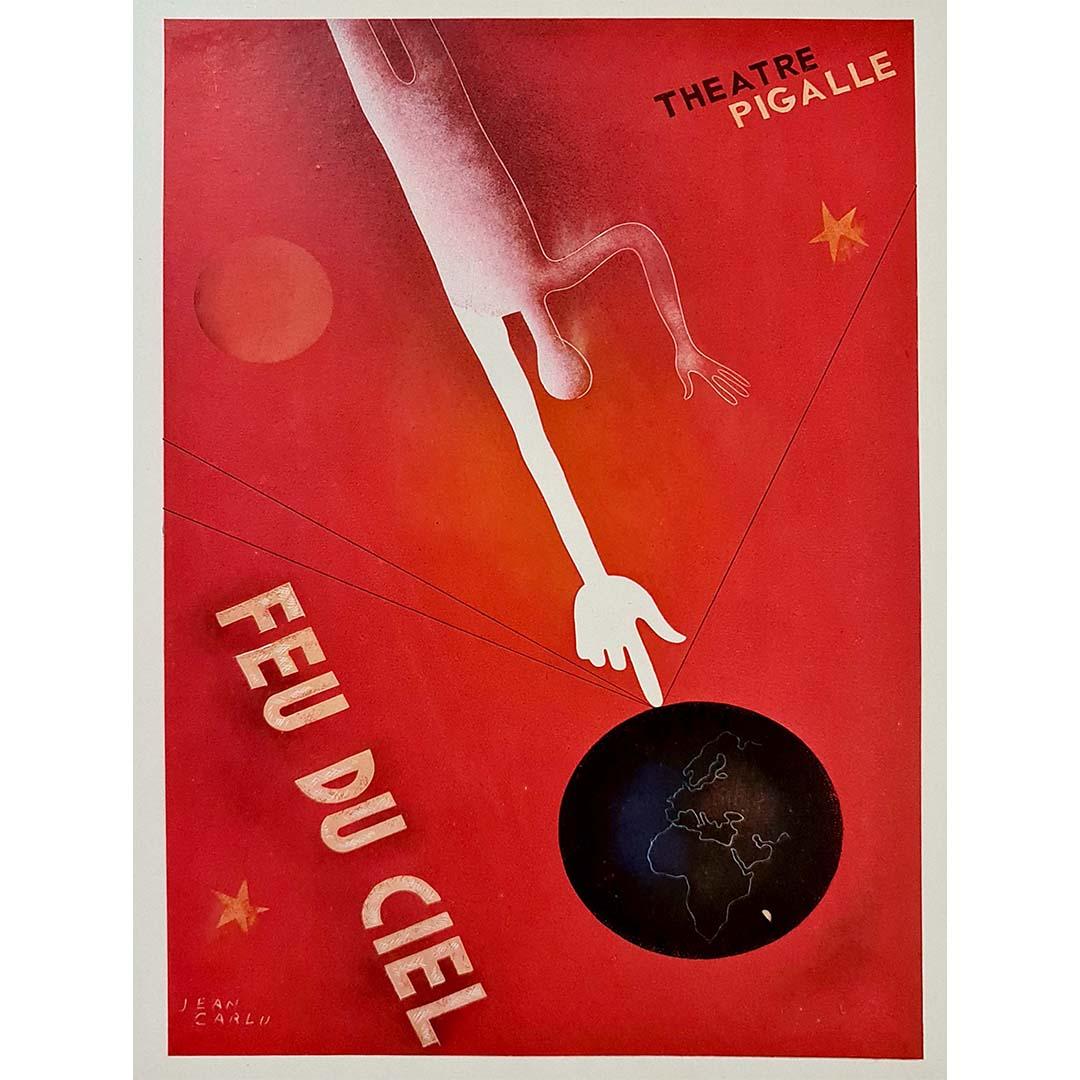 Poster originale del 1930 in stile Art Deco di Jean Carlu - Théatre Pigalle Feu du ciel in vendita 1