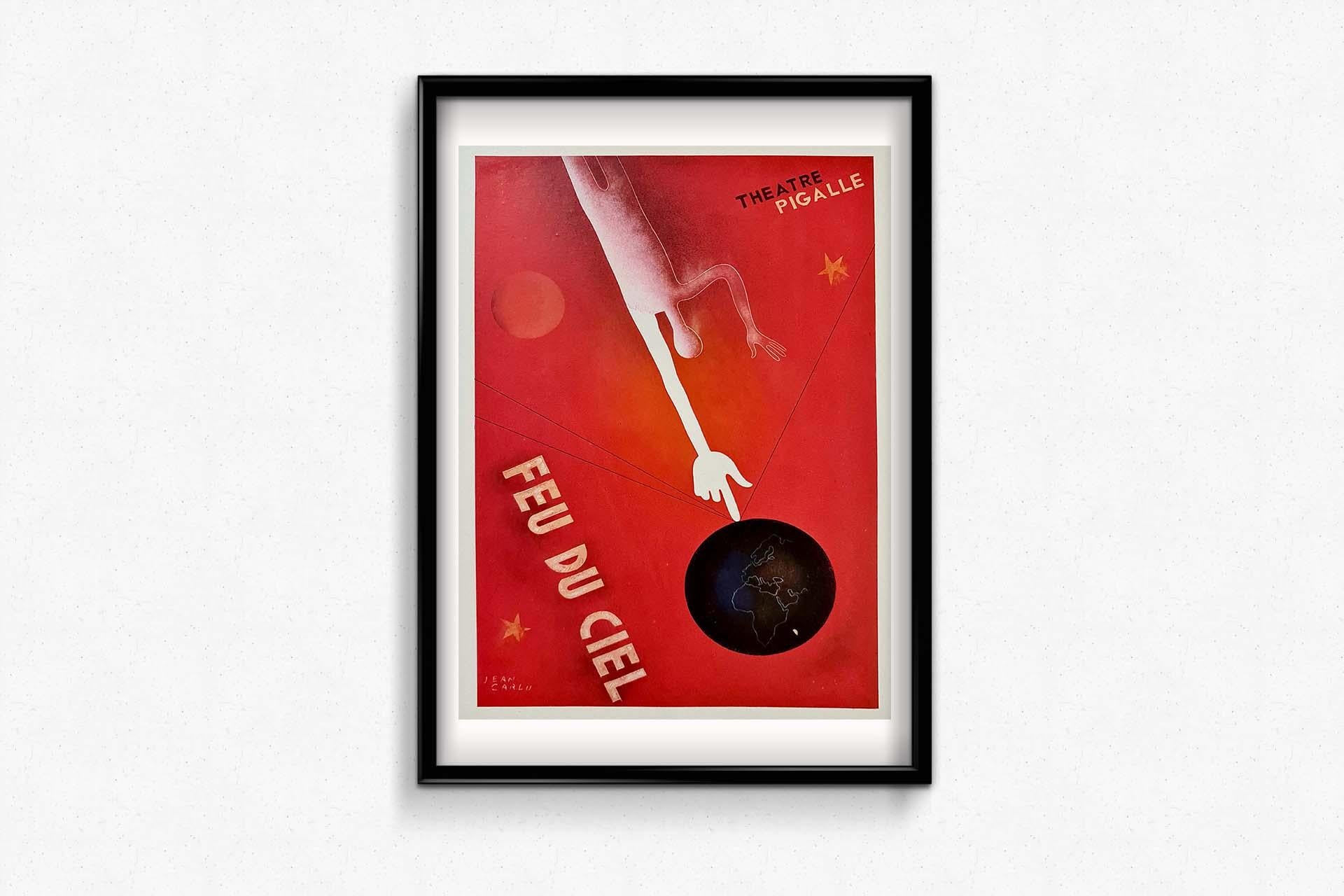 Poster originale del 1930 in stile Art Deco di Jean Carlu - Théatre Pigalle Feu du ciel in vendita 3