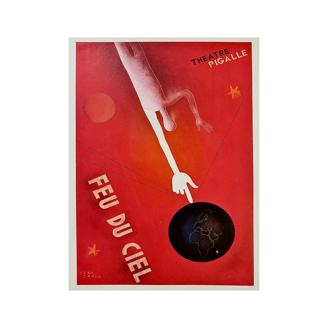 Poster originale del 1930 in stile Art Deco di Jean Carlu - Théatre Pigalle Feu du ciel