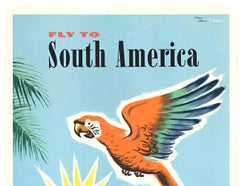 Poster di viaggio d'epoca originale "Fly to South America" Pan American - Panagra