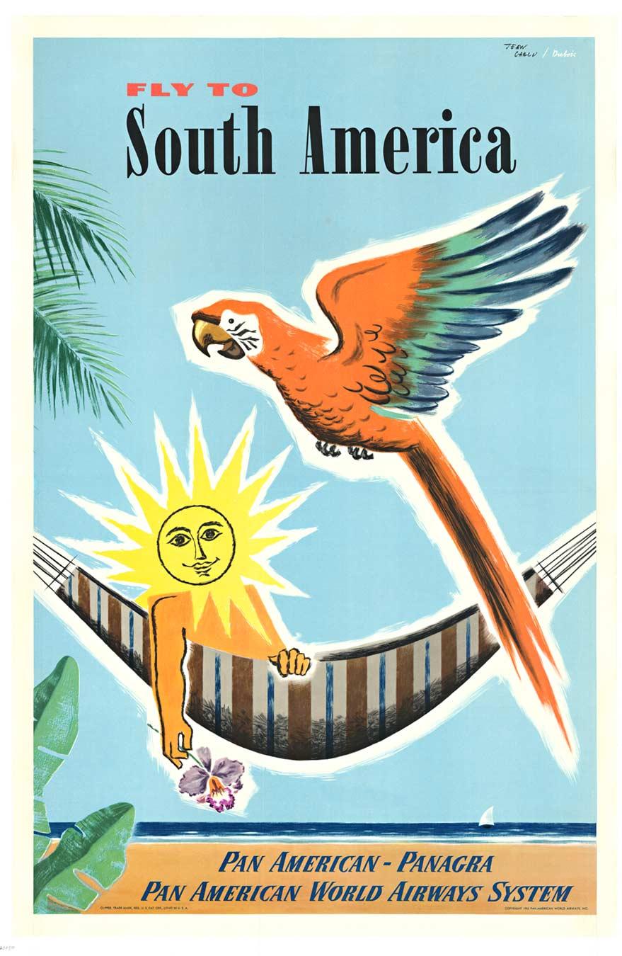 Affiche de voyage vintage originale « Fly to South America » (Fly to South America) - Panagra