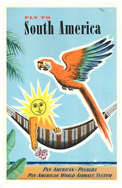 Original "Fly to South America" Pan American - Panagra vintage travel poster