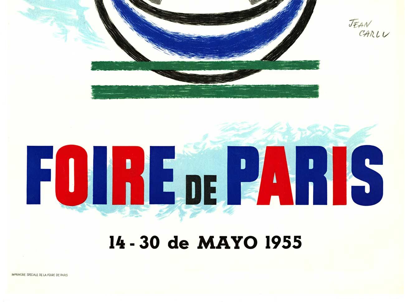Original Foire de Paris, 1955, altes französisches Reiseplakat, mittelgroßes Format (Art déco), Print, von Jean Carlu