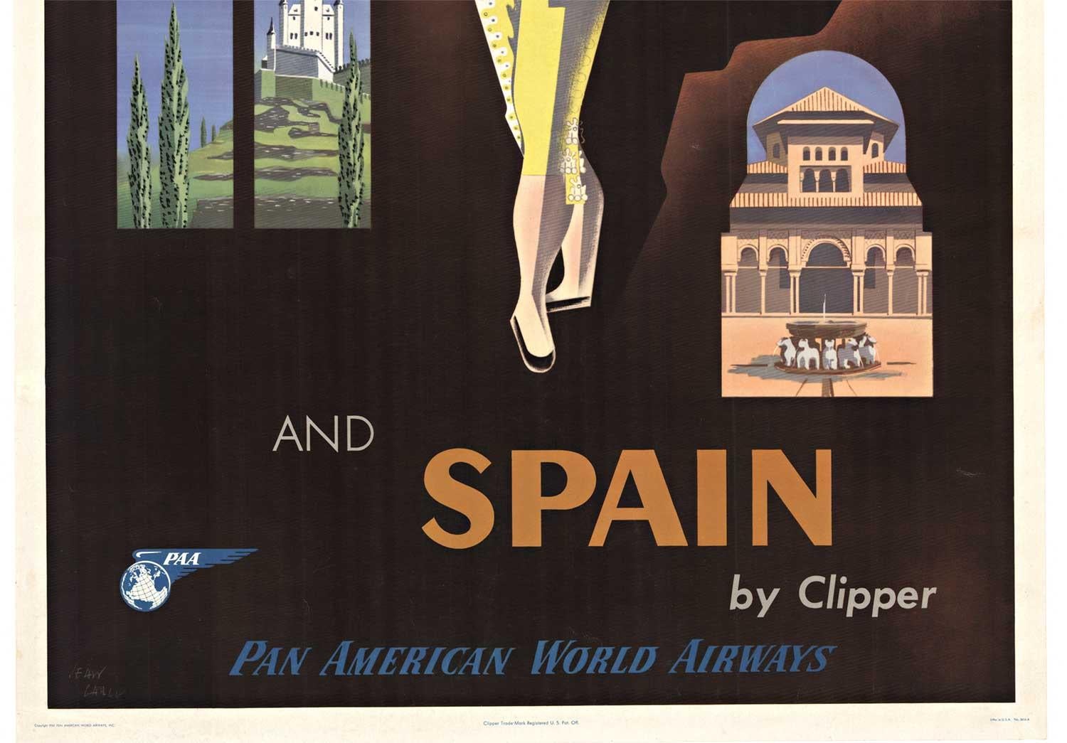 Poster originale di Pan American World Airways by Clipper per Portogallo e Spagna - Print American Modern di Jean Carlu